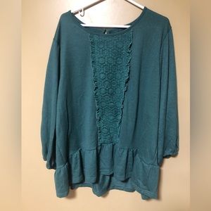 Suzanne Betro Crochet Lace Detail Babydoll Peplum Ruffle Blouse Top Plus Size 3X